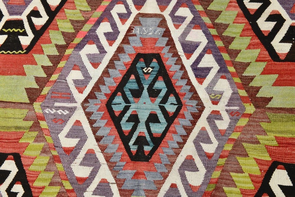 Kilim 186x305 cm, oliwkowy, czerwony, wełna, Turcja, lata 70. - 211362