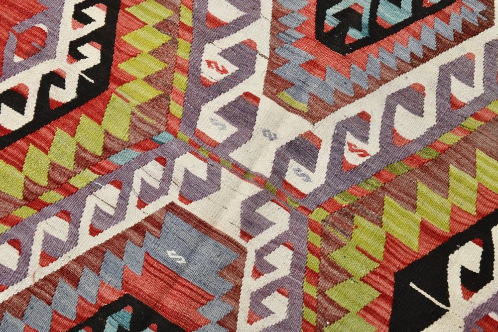 Kilim 186x305 cm, oliwkowy, czerwony, wełna, Turcja, lata 70. - 211358