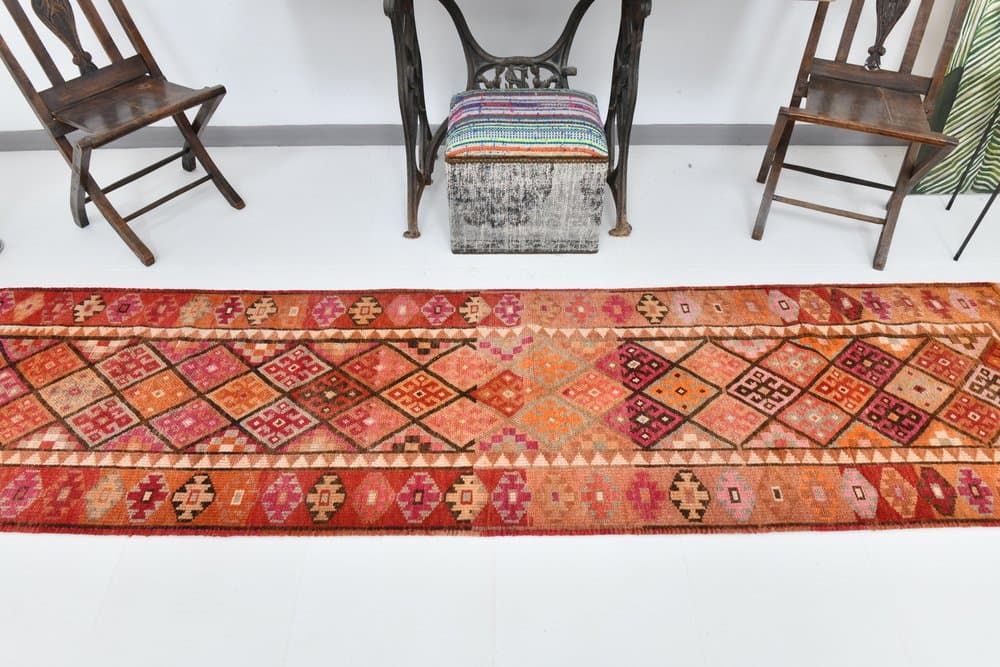 Chodnik 80x341 cm, czerwony, wełna, lata 70. - 211552