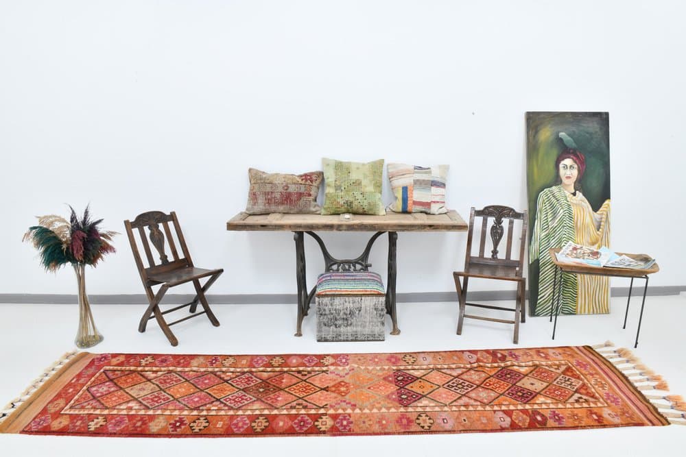 Chodnik 80x341 cm, czerwony, wełna, lata 70. - 211553