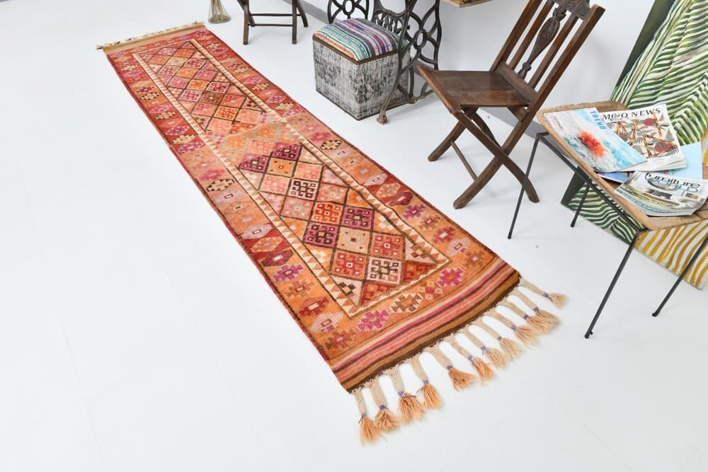 Chodnik 80x341 cm, czerwony, wełna, lata 70. - 211548