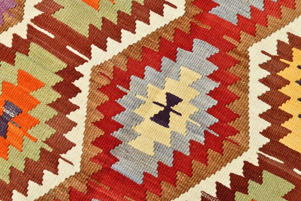 Kilim 172x293 cm, koralowy, oliwkowy, wełna, lata 70. - 211541