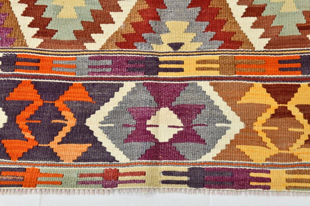 Kilim 172x293 cm, koralowy, oliwkowy, wełna, lata 70. - 211544