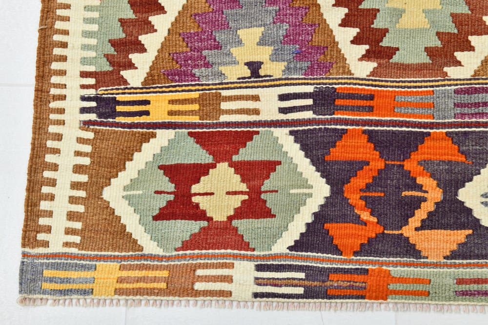 Kilim 172x293 cm, koralowy, oliwkowy, wełna, lata 70. - 211543