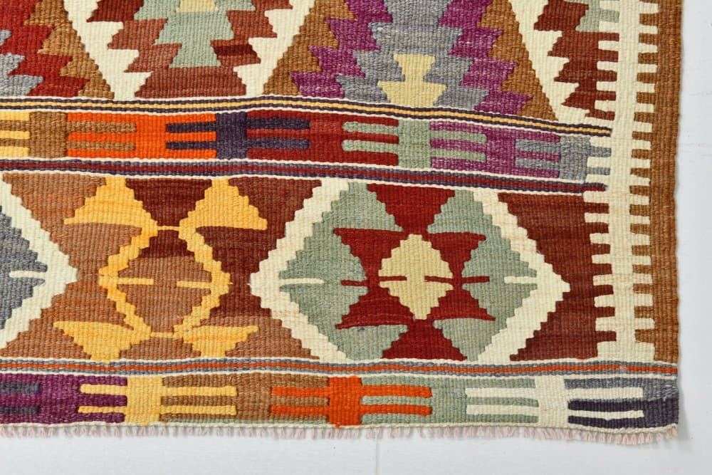 Kilim 172x293 cm, koralowy, oliwkowy, wełna, lata 70. - 211545