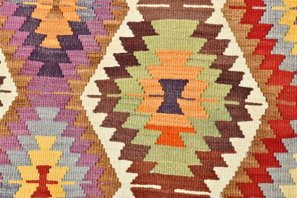 Kilim 172x293 cm, koralowy, oliwkowy, wełna, lata 70. - 211536