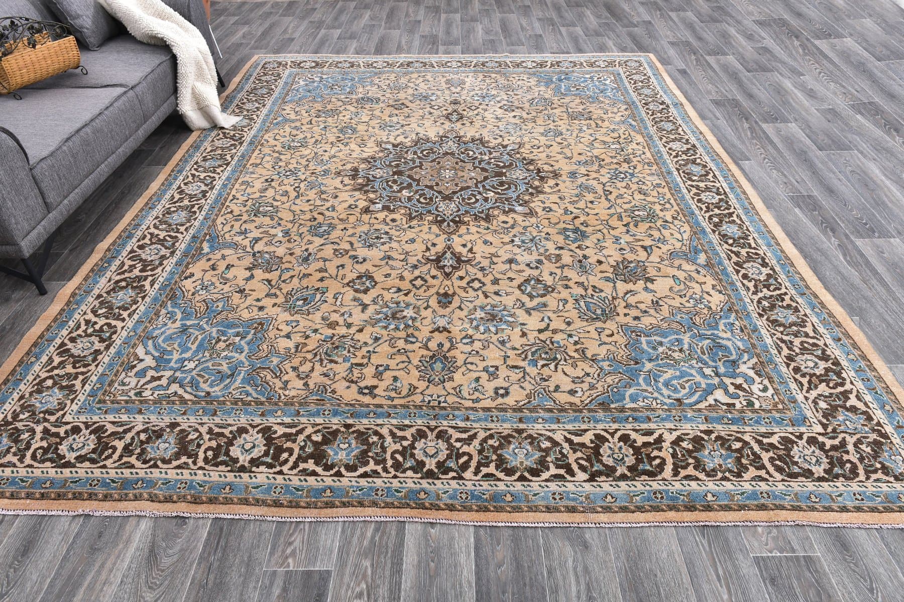 Dywan 381x289 cm, beżowy, wełna, Turcja, lata 60. - 211513