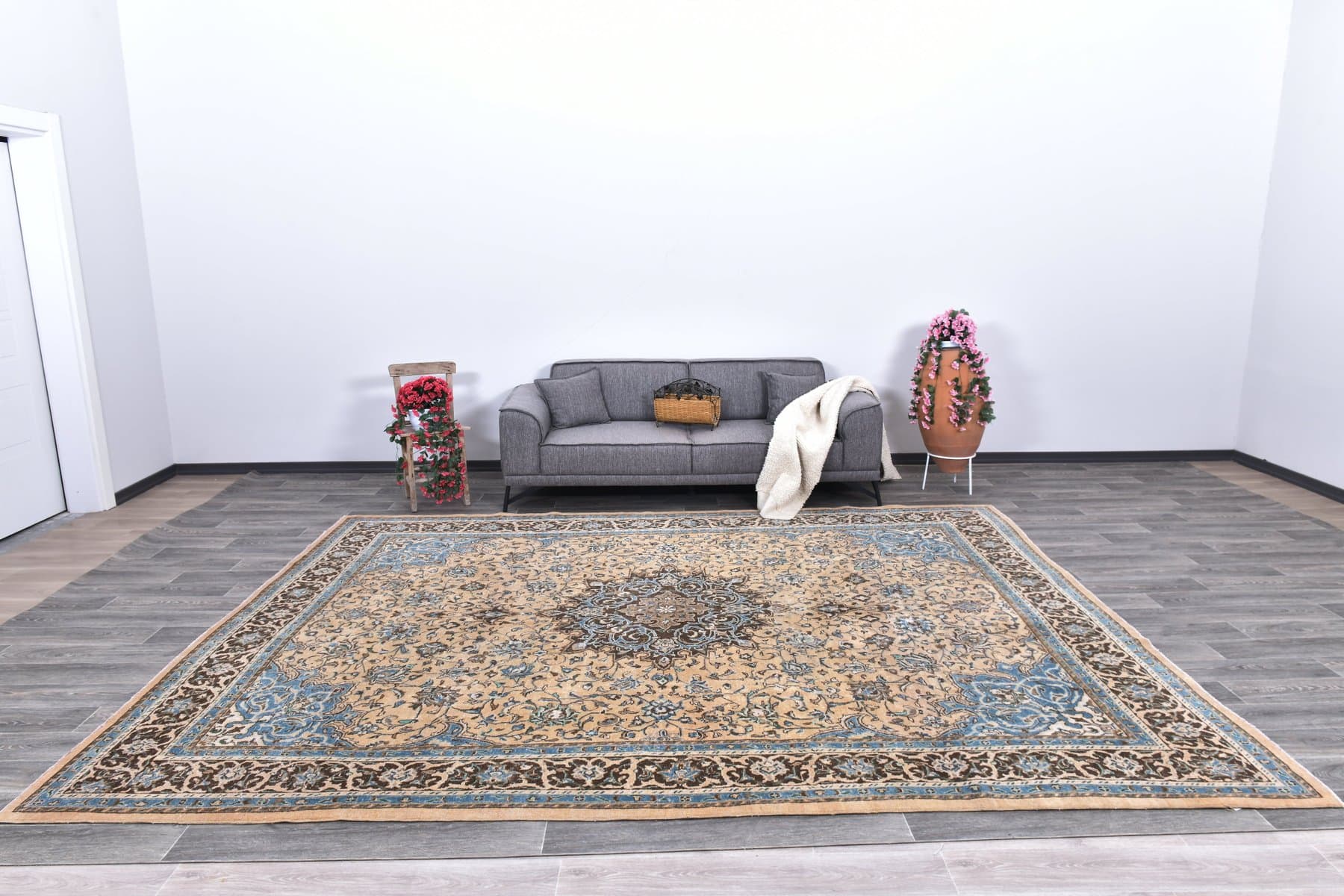 Dywan 381x289 cm, beżowy, wełna, Turcja, lata 60. - 211514