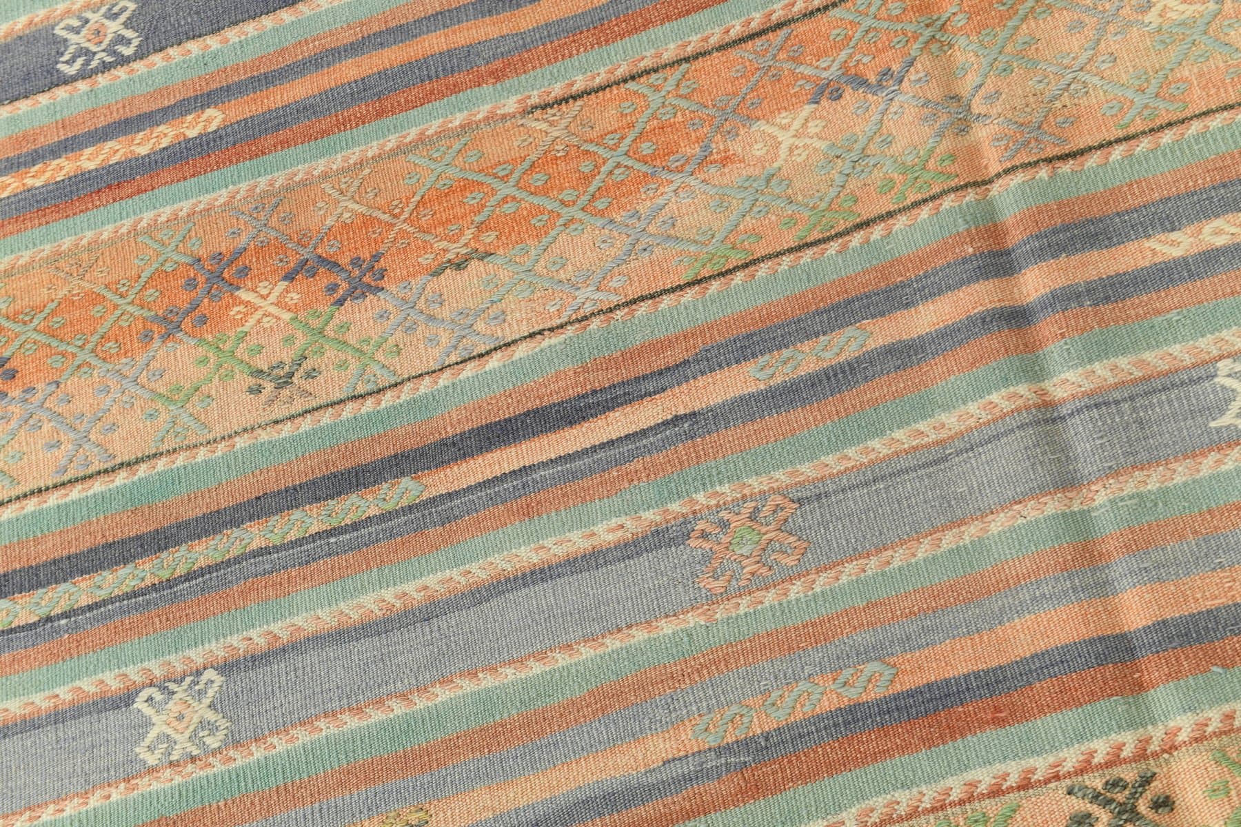 Kilim 185x326 cm, beżowy, niebieski, wełna, Turcja, lata 60. - 211507