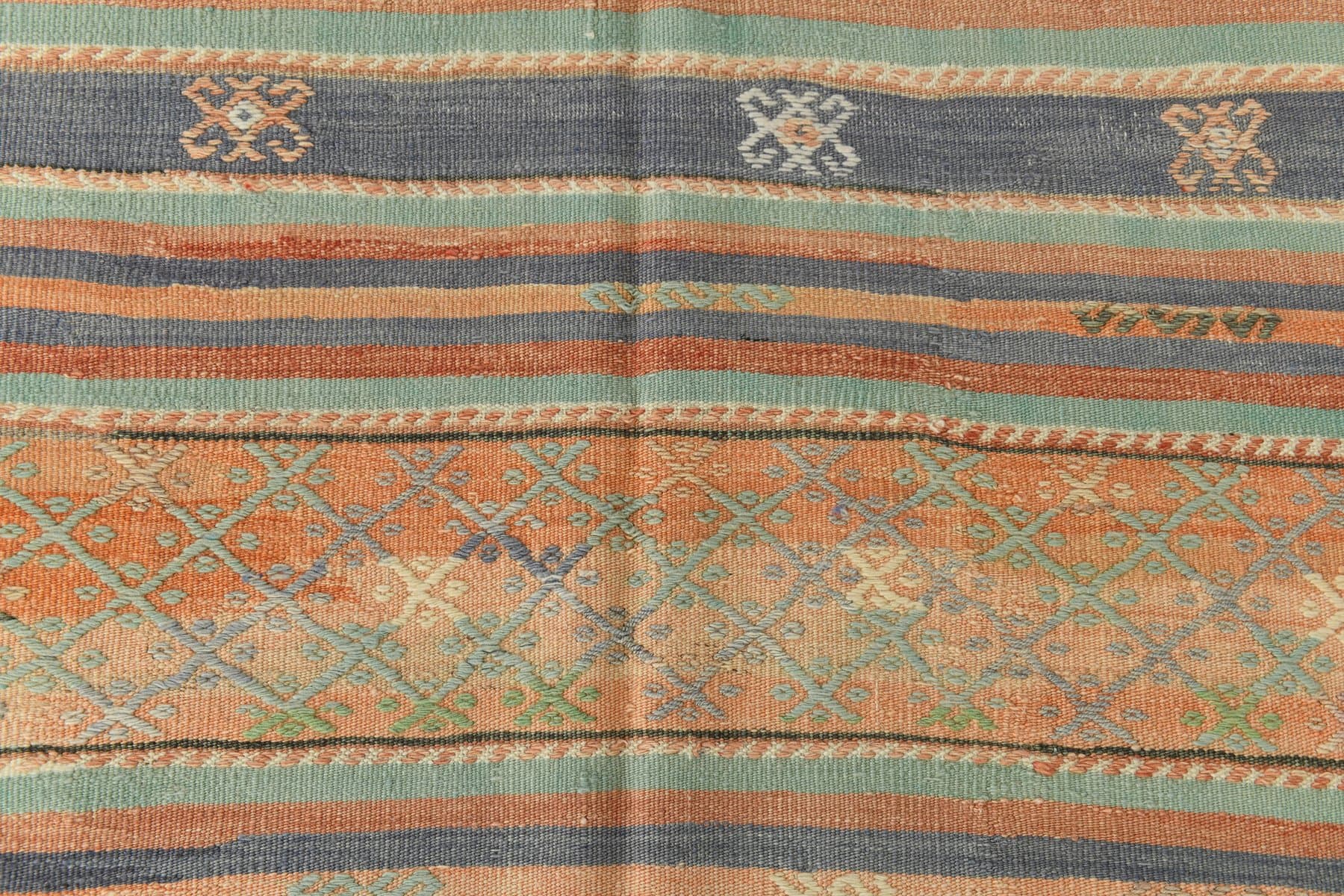 Kilim 185x326 cm, beżowy, niebieski, wełna, Turcja, lata 60. - 211508