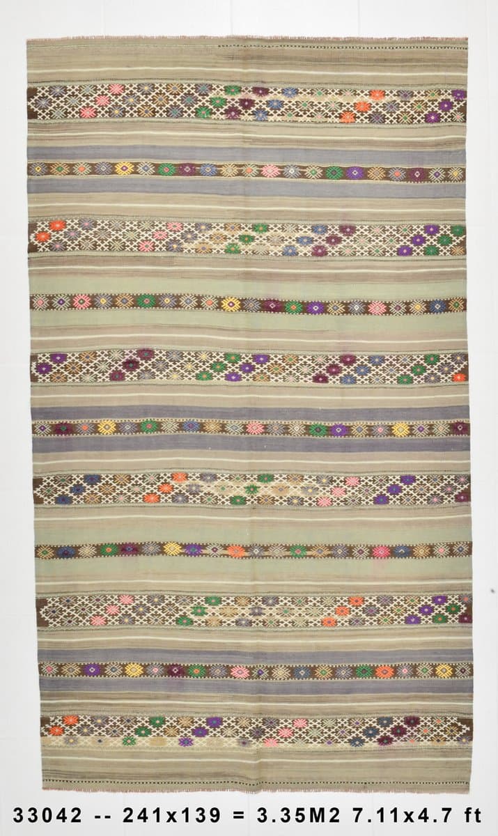 Kilim 241x139 cm, beżowy, wełna, Turcja, lata 60. - 211491