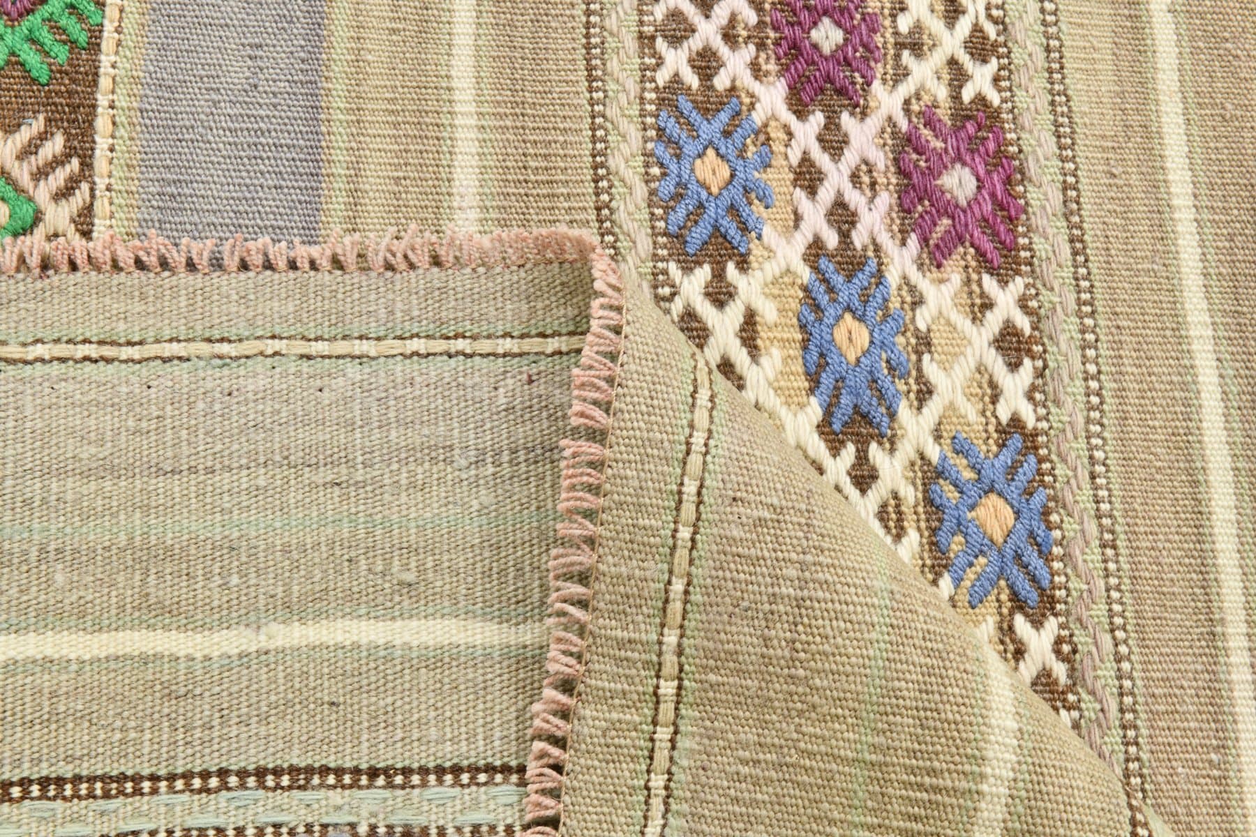 Kilim 241x139 cm, beżowy, wełna, Turcja, lata 60. - 211496