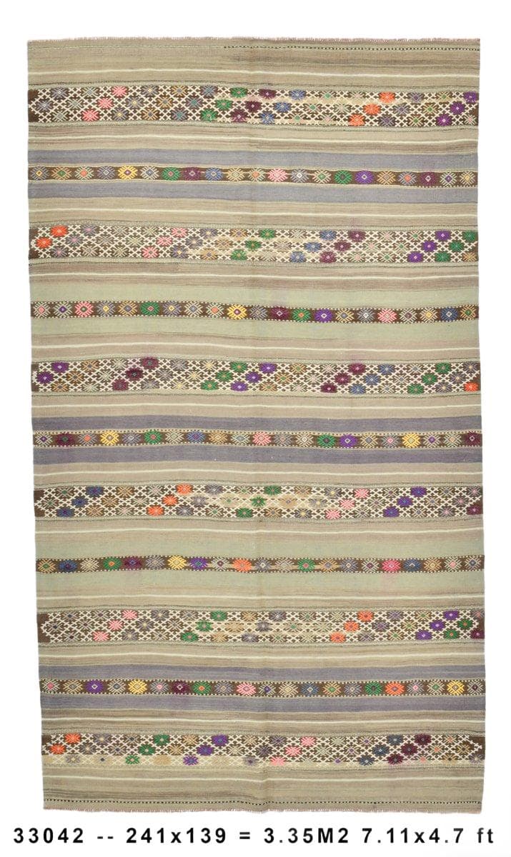 Kilim 241x139 cm, beżowy, wełna, Turcja, lata 60.