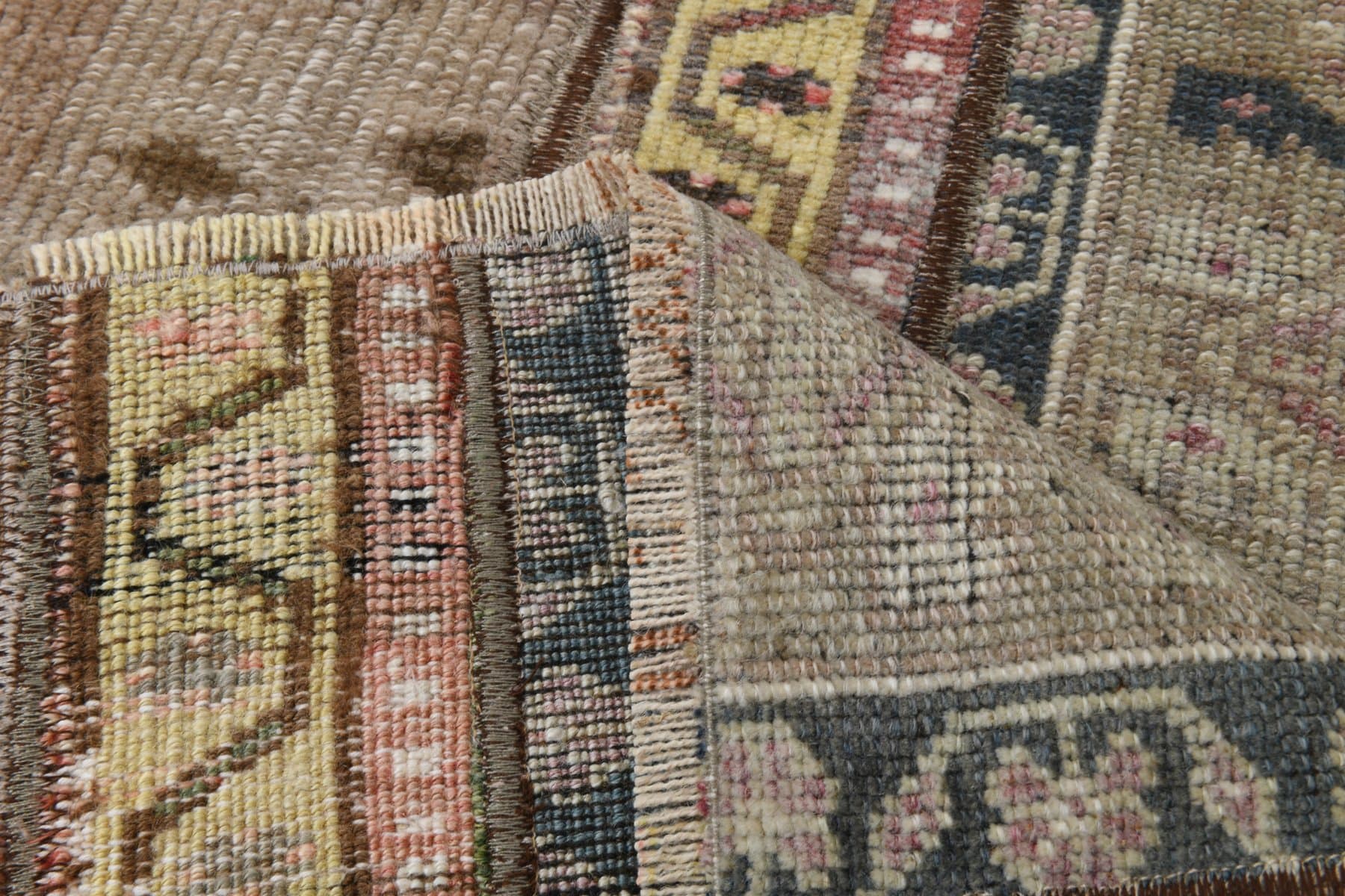 Dywan 98x61 cm, brązowy, beżowy, wełna, lata 60. - 211477