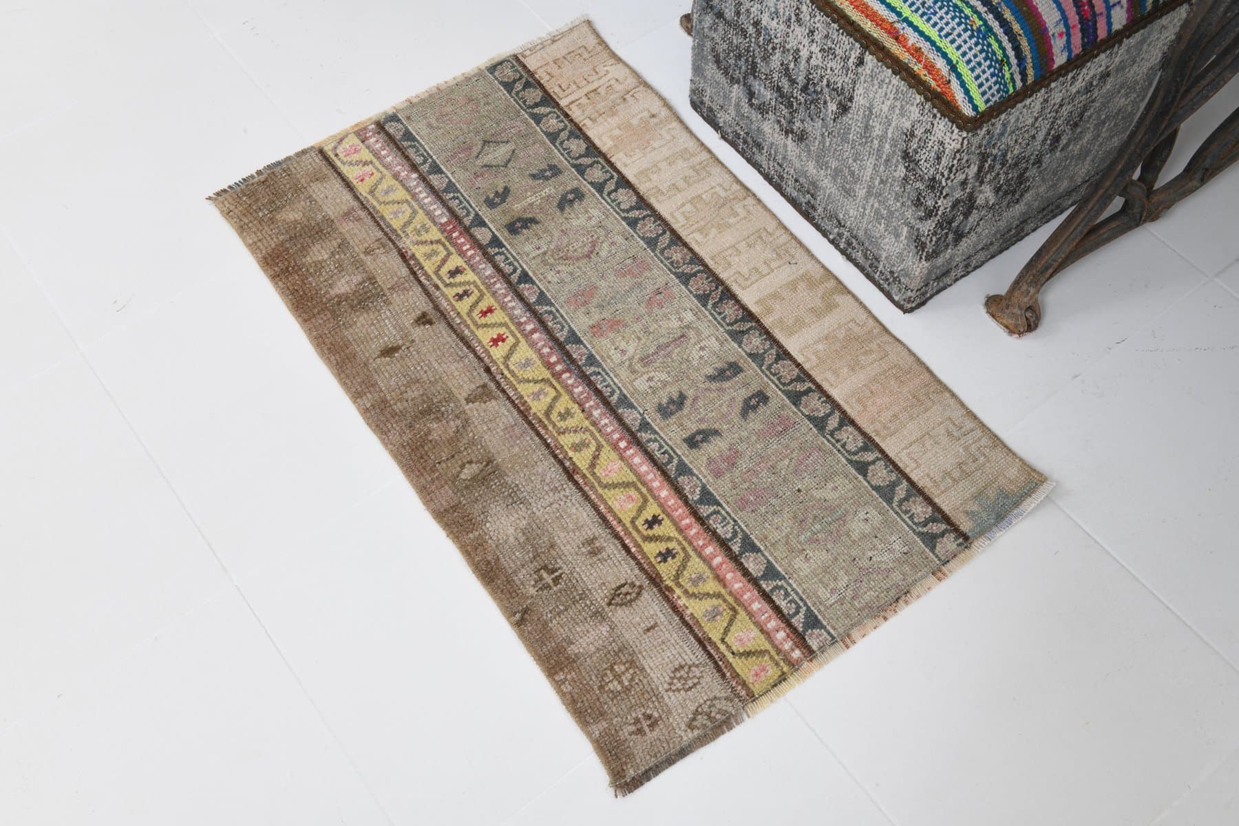 Dywan 98x61 cm, brązowy, beżowy, wełna, lata 60. - 211478