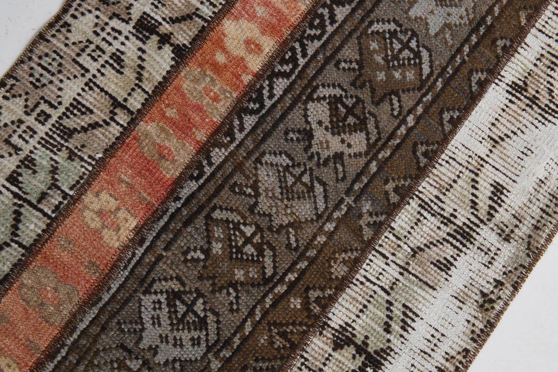 Chodnik 64x332 cm, brązowy, pomarańczowy, wełna, lata 60. - 211468