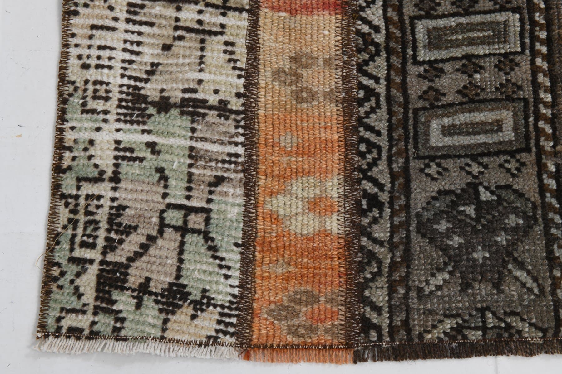 Chodnik 64x332 cm, brązowy, pomarańczowy, wełna, lata 60. - 211471