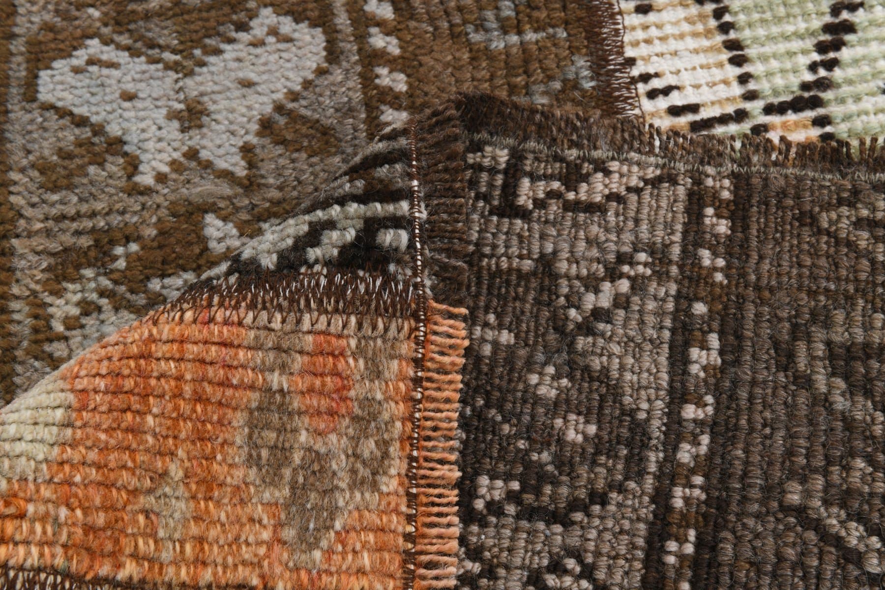 Chodnik 64x332 cm, brązowy, pomarańczowy, wełna, lata 60. - 211473