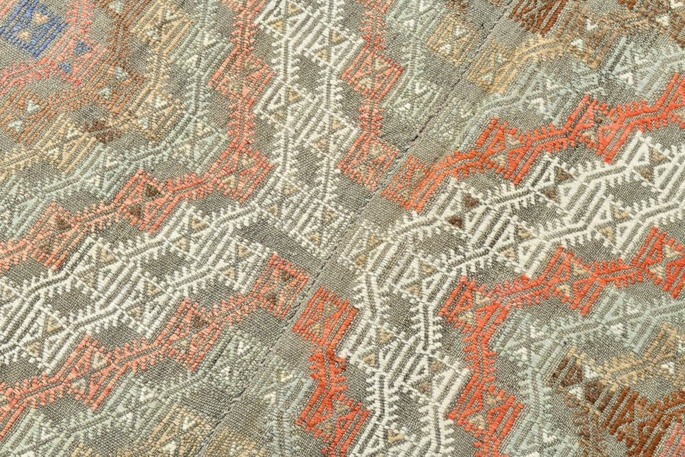 Kilim 178x310 cm, pomarańczowy, szary, wełna, lata 70. - 211434