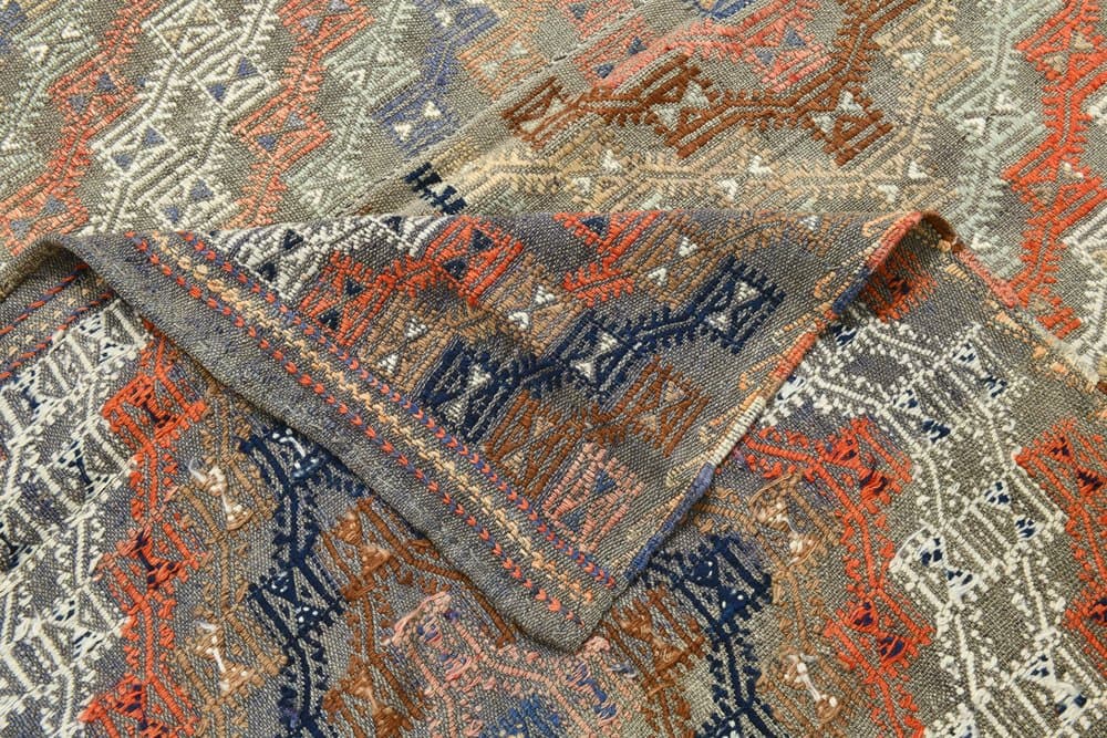 Kilim 178x310 cm, pomarańczowy, szary, wełna, lata 70. - 211439