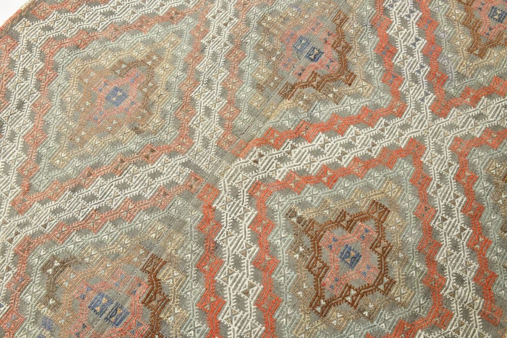 Kilim 178x310 cm, pomarańczowy, szary, wełna, lata 70. - 211433