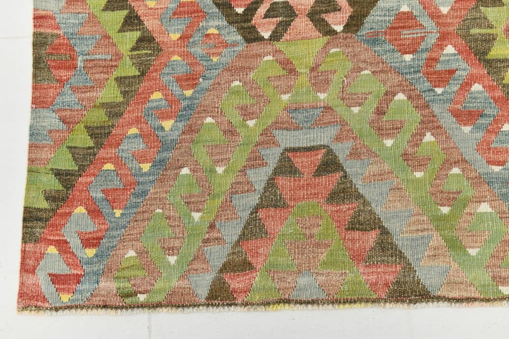 Kilim 182x300 cm, zielony, czerwony, bawełna, lata 60. - 211425