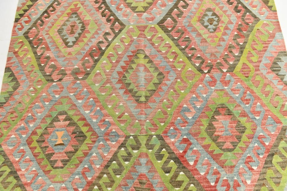 Kilim 182x300 cm, zielony, czerwony, bawełna, lata 60. - 211424