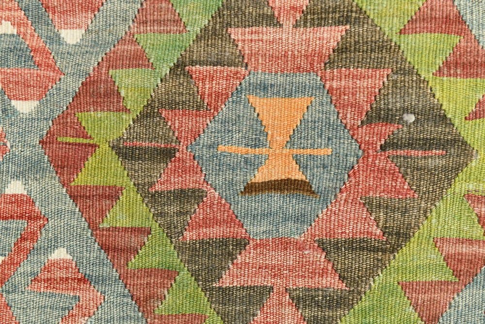 Kilim 182x300 cm, zielony, czerwony, bawełna, lata 60. - 211418