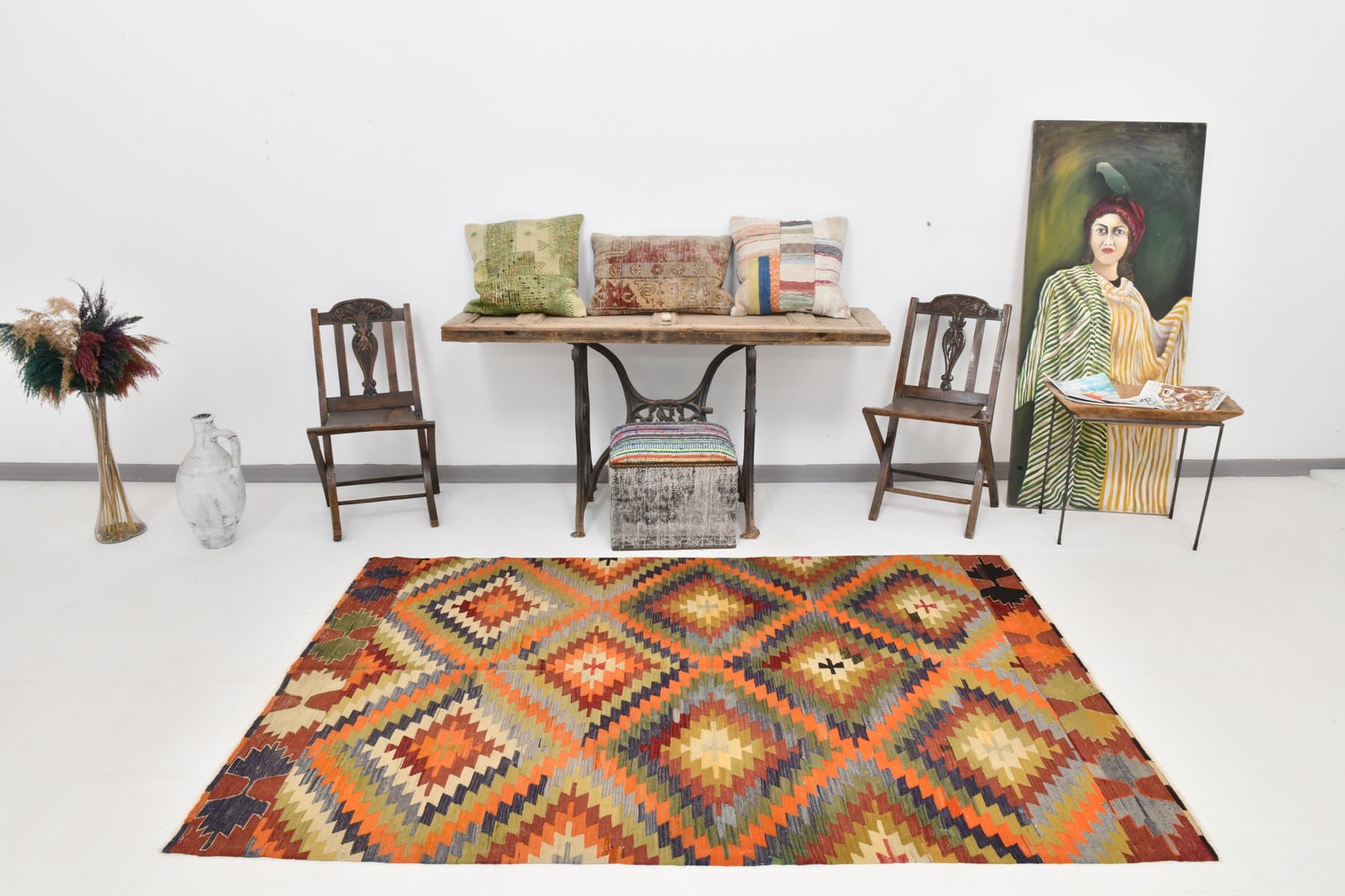 Kilim 228x146 cm, brązowy, wełna, Turcja, lata 60. - 211397