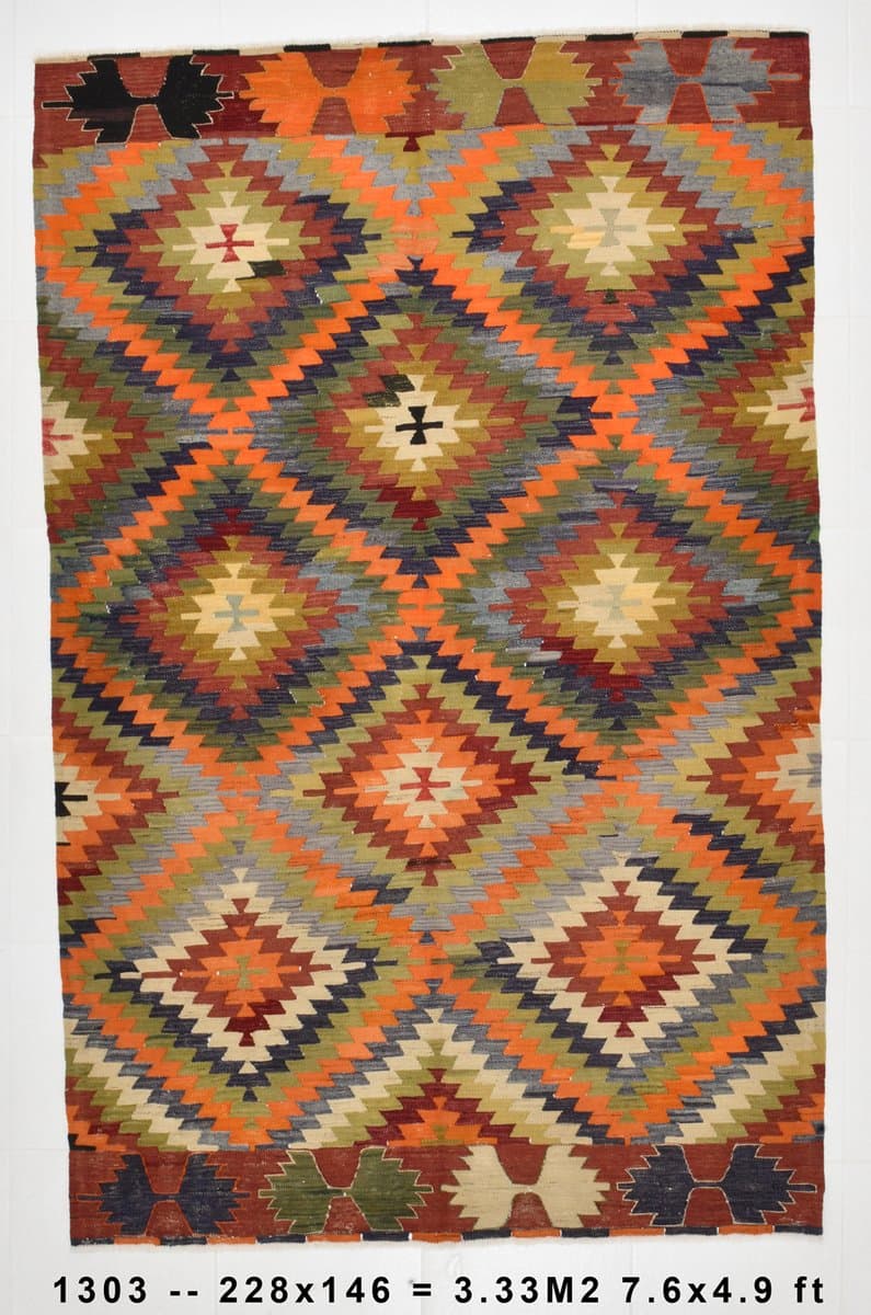 Kilim 228x146 cm, brązowy, wełna, Turcja, lata 60. - 211391