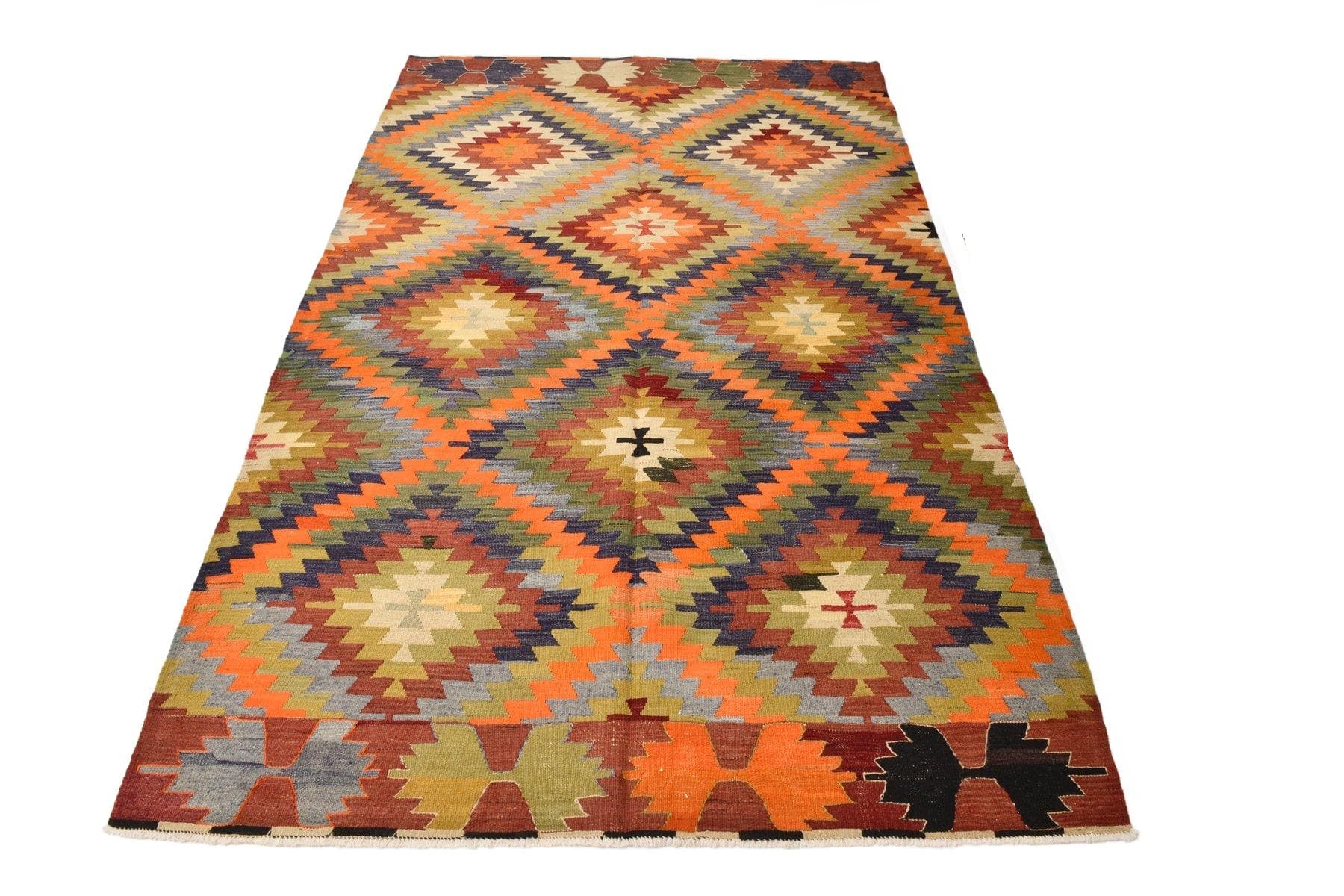Kilim 228x146 cm, brązowy, wełna, Turcja, lata 60.