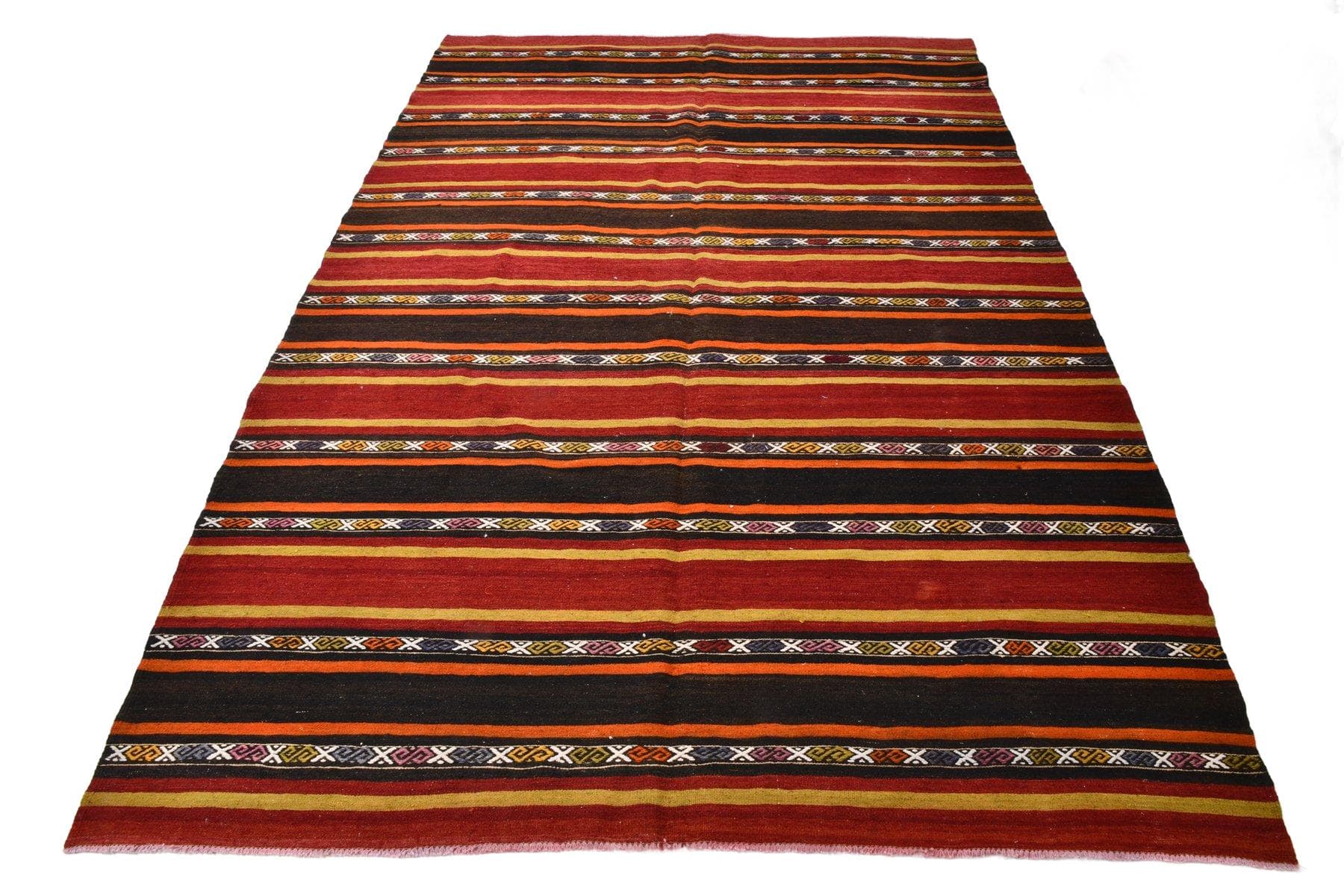 Kilim 269x184 cm, czerwony, czarny, wełna, Turcja, lata 60.