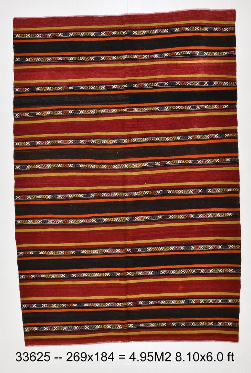 Kilim 269x184 cm, czerwony, czarny, wełna, Turcja, lata 60. - 212112