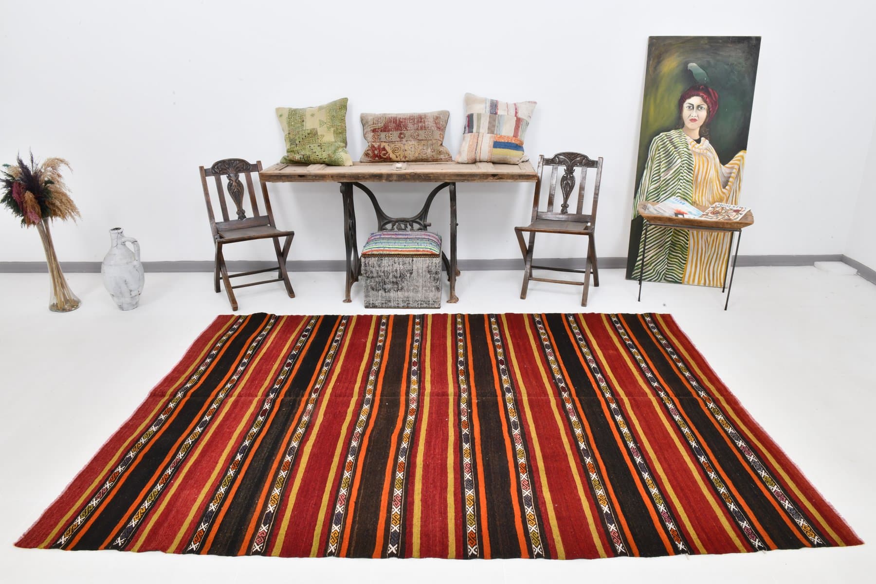 Kilim 269x184 cm, czerwony, czarny, wełna, Turcja, lata 60. - 212118