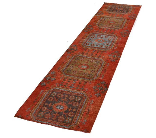 Chodnik 288x79 cm, czerwony, wełna, Turcja, lata 70. - WYMIARY