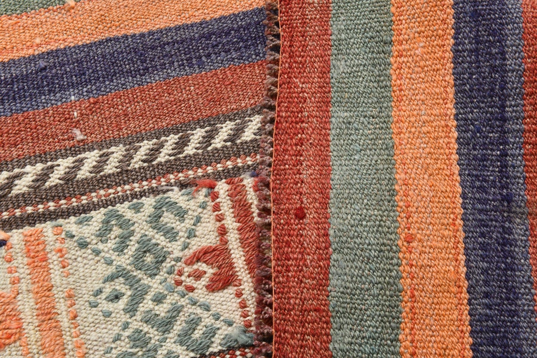Kilim 225x142 cm, brązowy, niebieski, wełna, Turcja, lata 60. - 212046