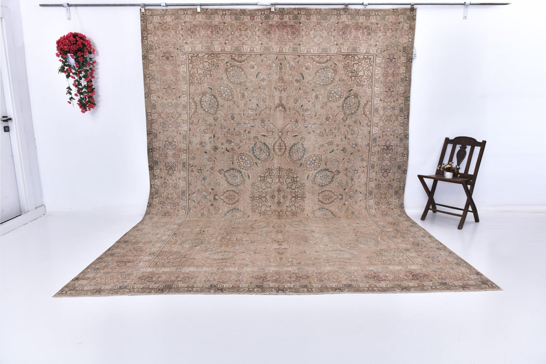 Dywan 382x282 cm, beżowy, brązowy, wełna, lata 50. - 212027