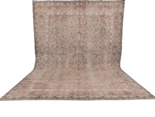 Dywan 382x282 cm, beżowy, brązowy, wełna, lata 50. - WYMIARY