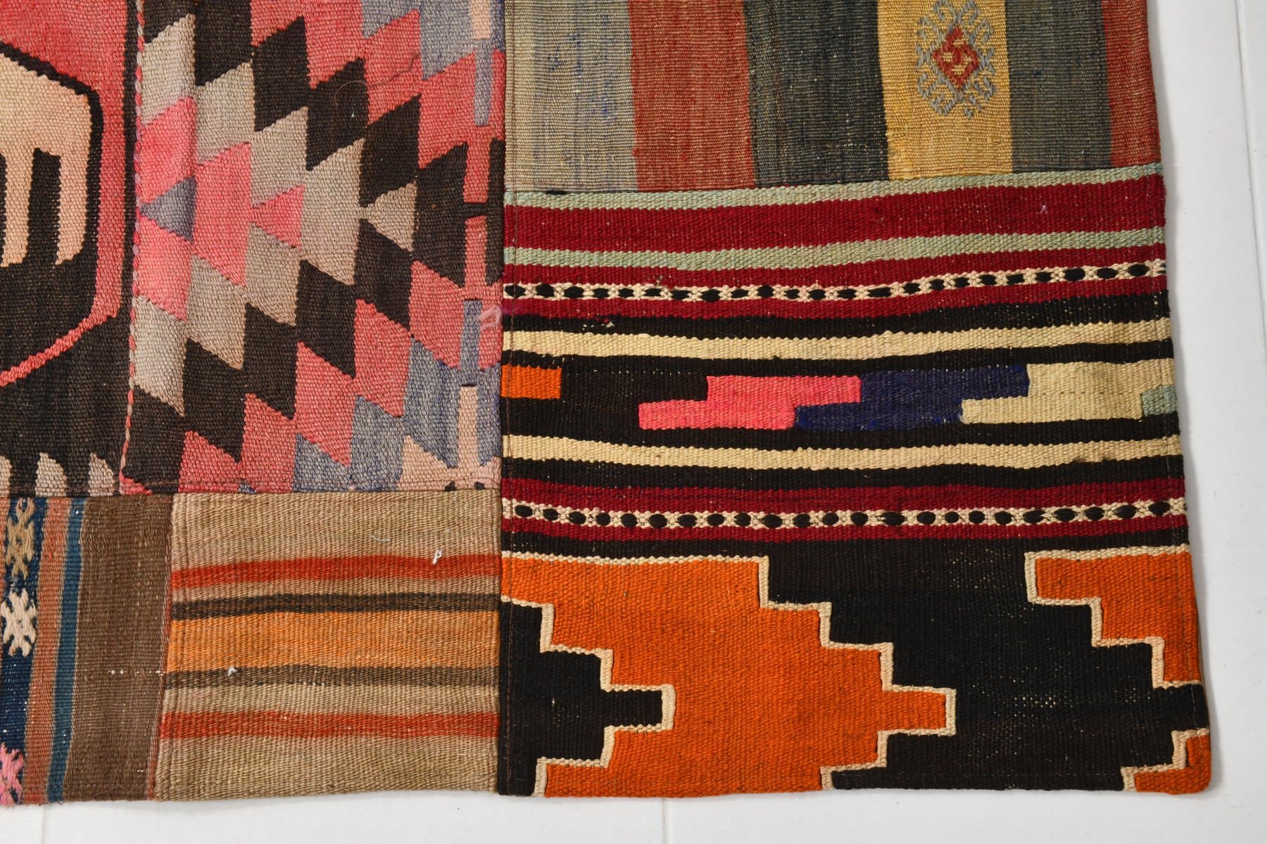 Kilim 133x183 cm, brązowy, zielony, wełna, lata 70. - 212012