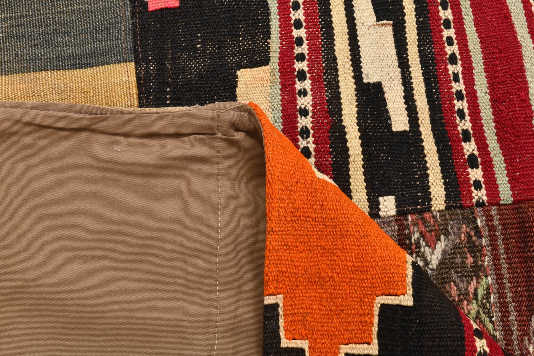 Kilim 133x183 cm, brązowy, zielony, wełna, lata 70. - 212011