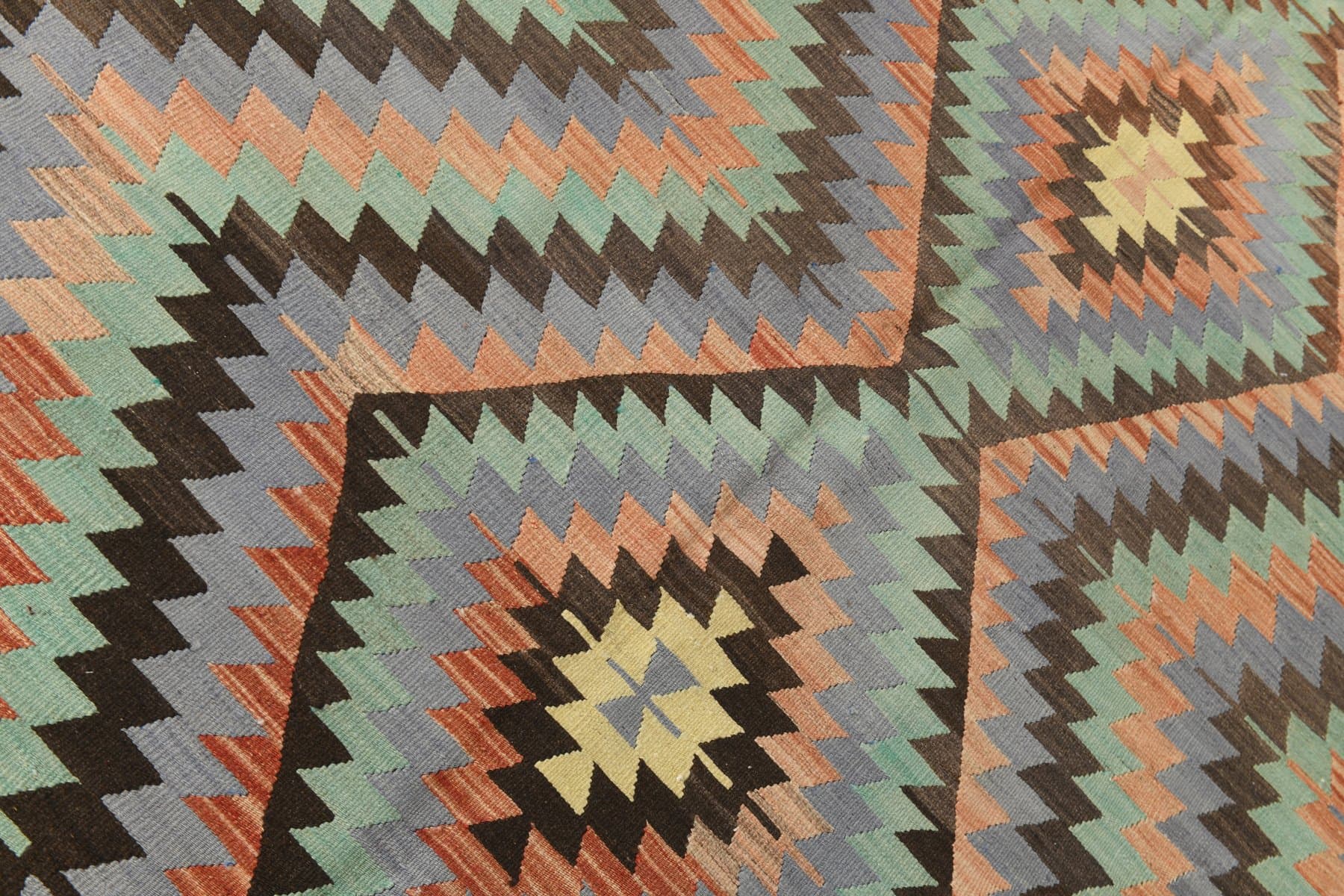 Kilim 182x303 cm, zielony, beżowy, wełna, lata 70. - 211984