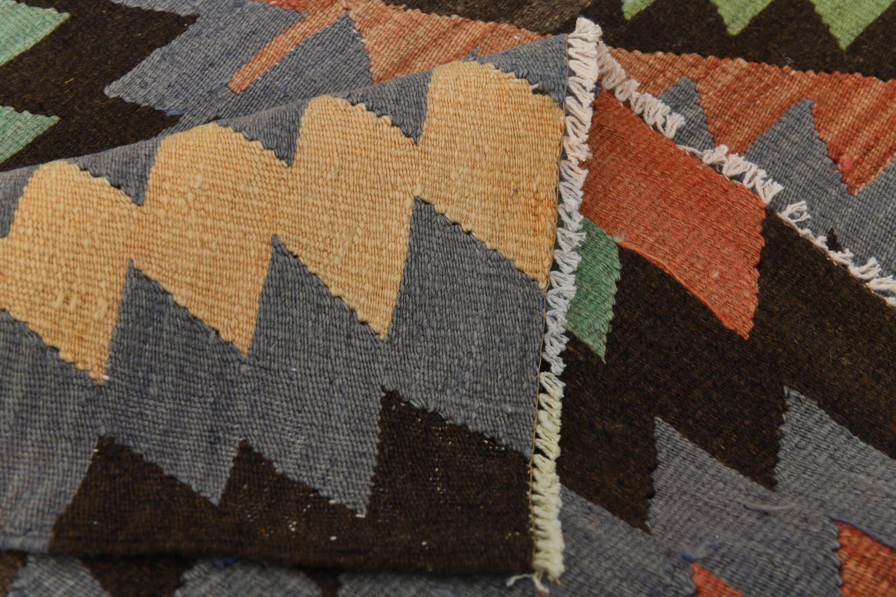 Kilim 182x303 cm, zielony, beżowy, wełna, lata 70. - 211978