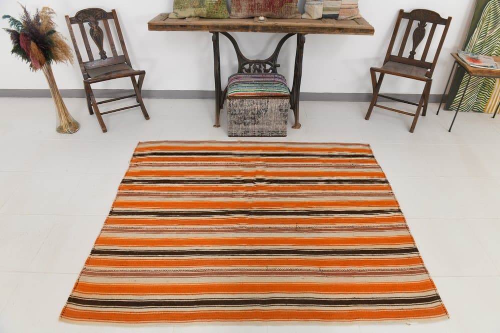 Kilim 178x149 cm, pomarańczowy, wełna, lata 70. - 211967