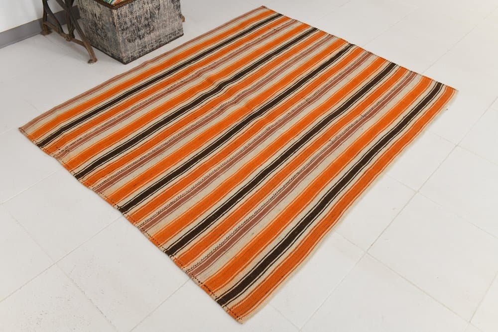 Kilim 178x149 cm, pomarańczowy, wełna, lata 70. - 211965