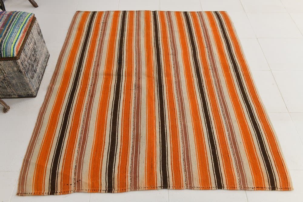 Kilim 178x149 cm, pomarańczowy, wełna, lata 70. - 211966