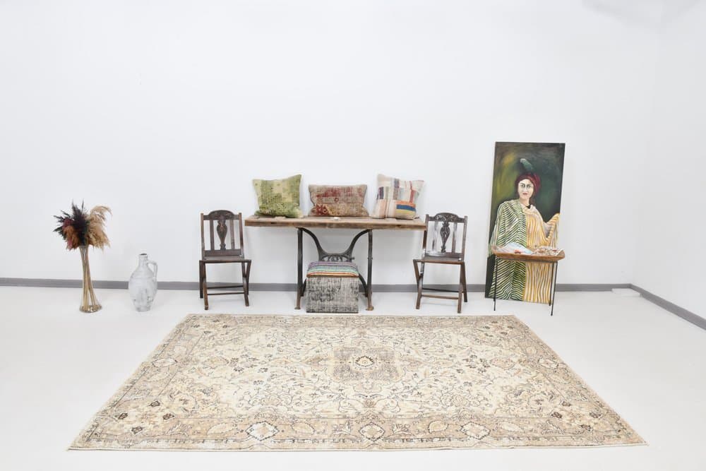 Dywan 198x293 cm, beżowy, wełna, lata 70. - 211944