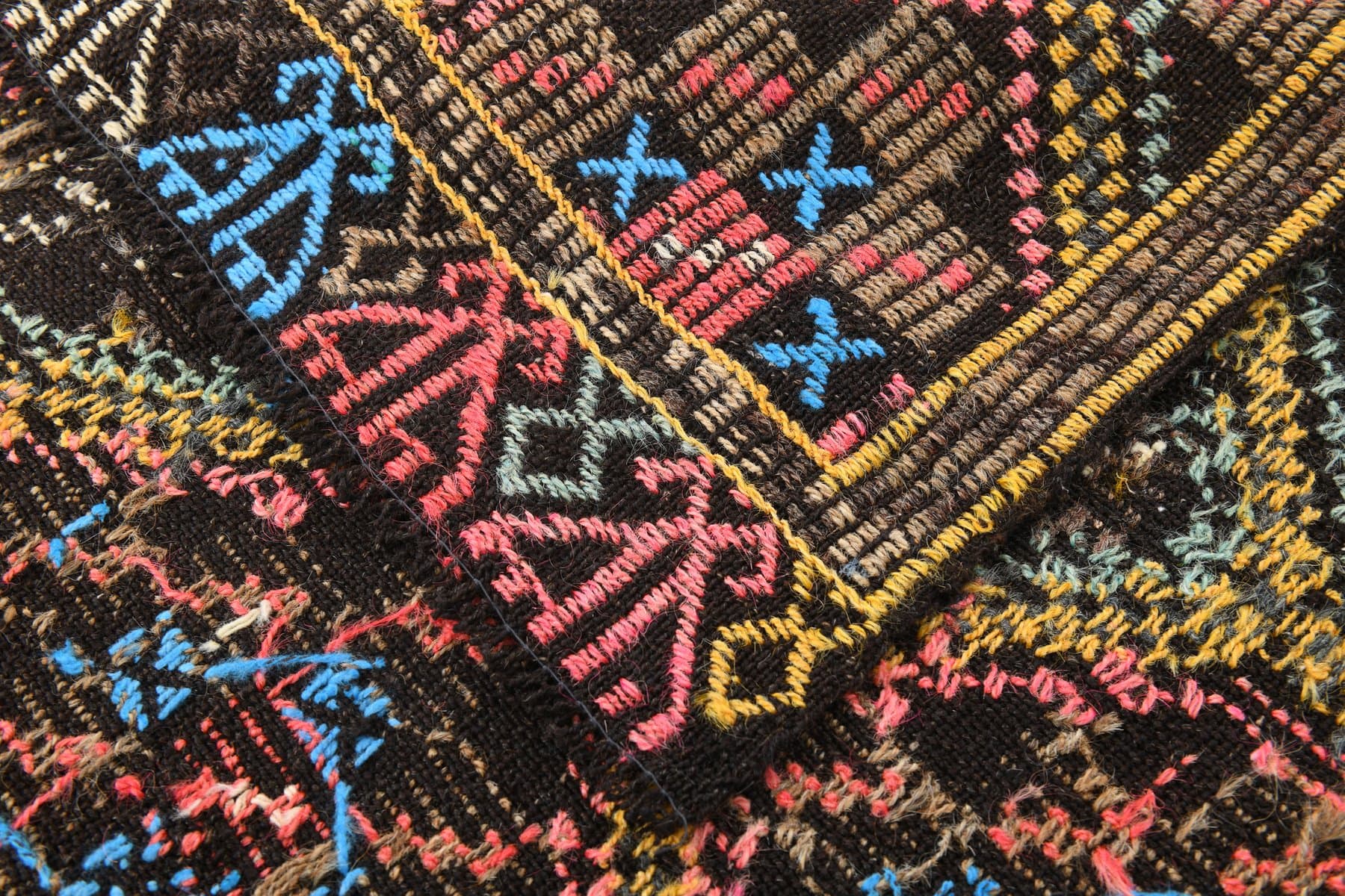 Kilim 193x262 cm, brązowy, żółty, wełna, lata 60. - 211935
