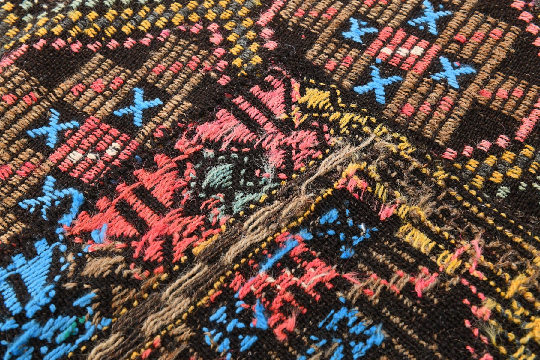 Kilim 193x262 cm, brązowy, żółty, wełna, lata 60. - 211936