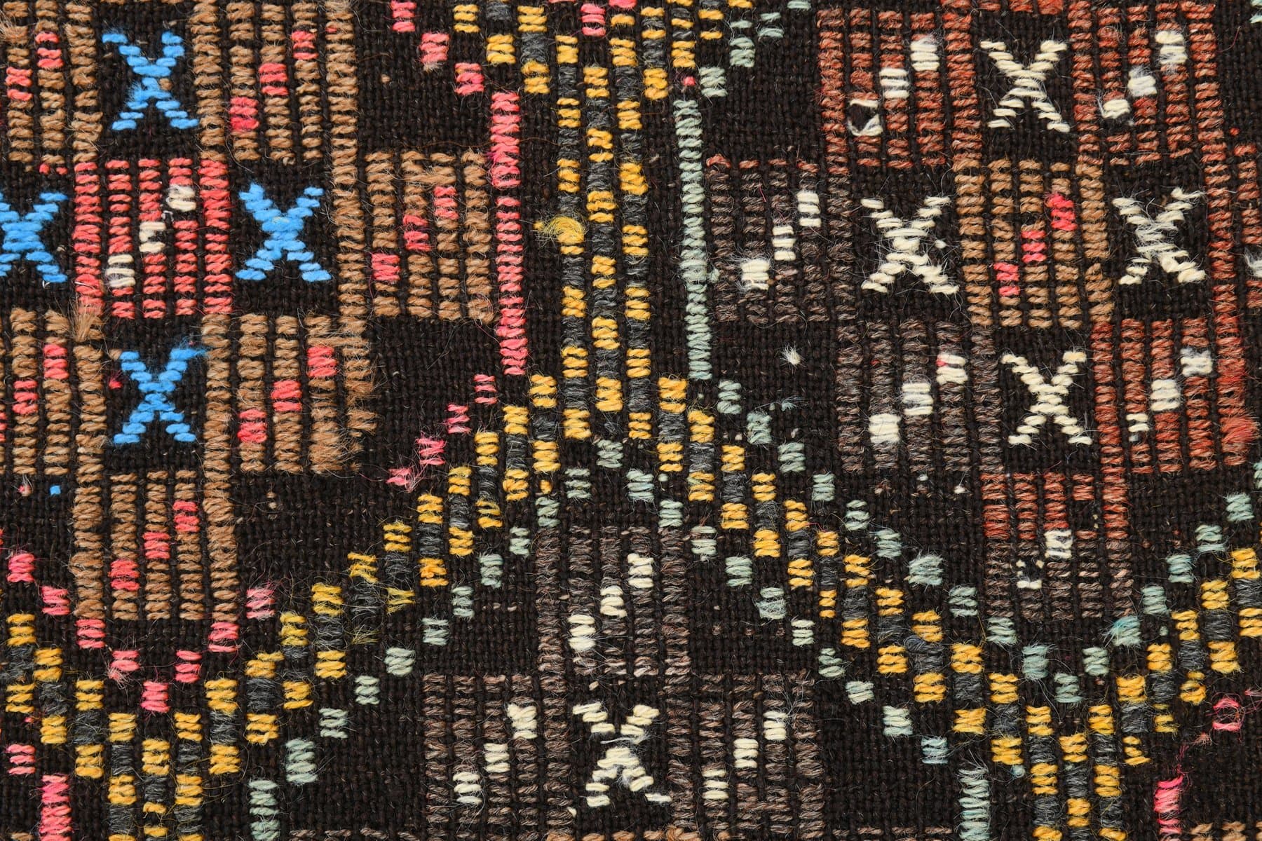 Kilim 193x262 cm, brązowy, żółty, wełna, lata 60. - 211928