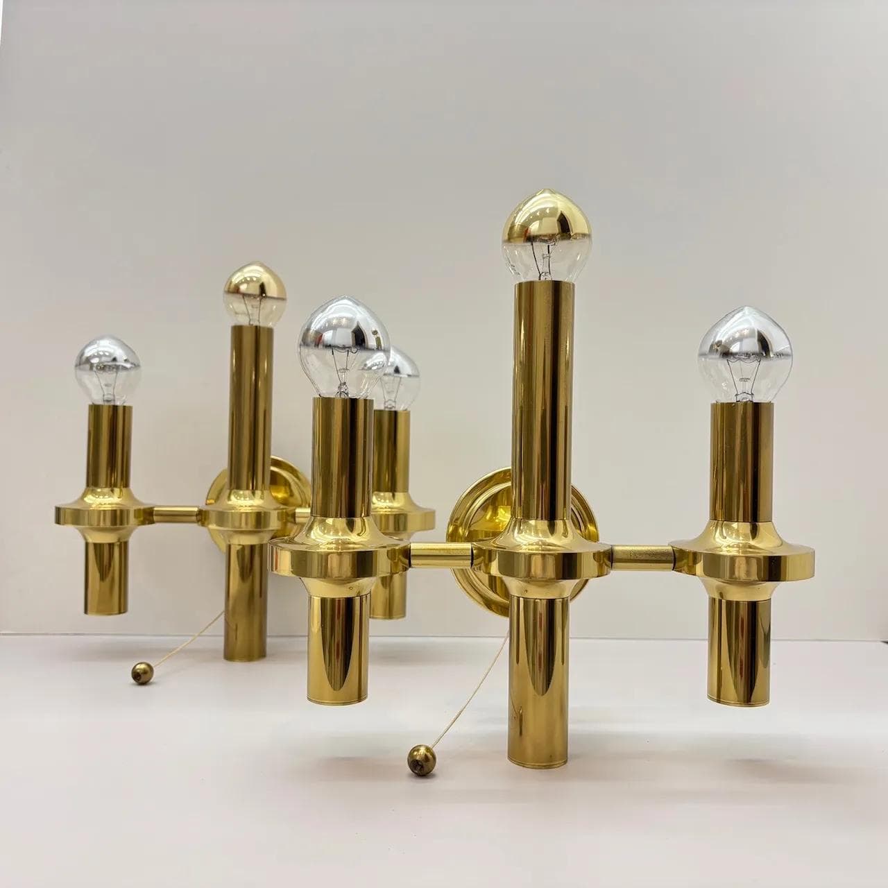 Para kinkietów, złocony mosiądz, proj. G. Sciolari, Włochy, lata 70. - 15464